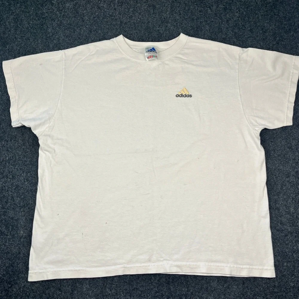 Vintage Adidas T-Shirt Mens Large White Embroidered Logo Made in USA Cotton Tee